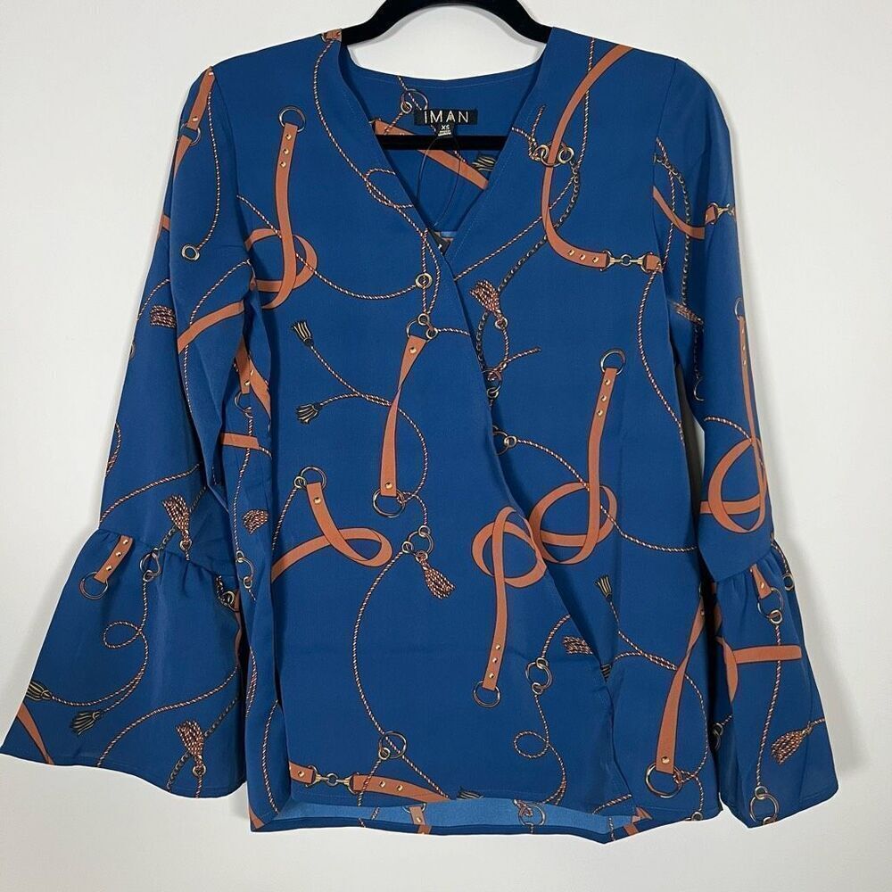 NWT‎ Iman Global Chic Flounce Sleeve Top XS